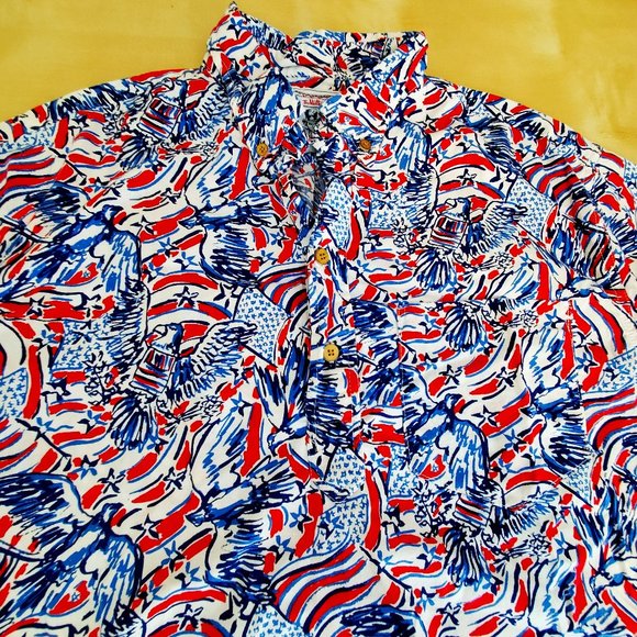 The Nutter 1/2 Button front Popover USA Made Mens Shirt Flags eagles Sz M - Picture 1 of 7